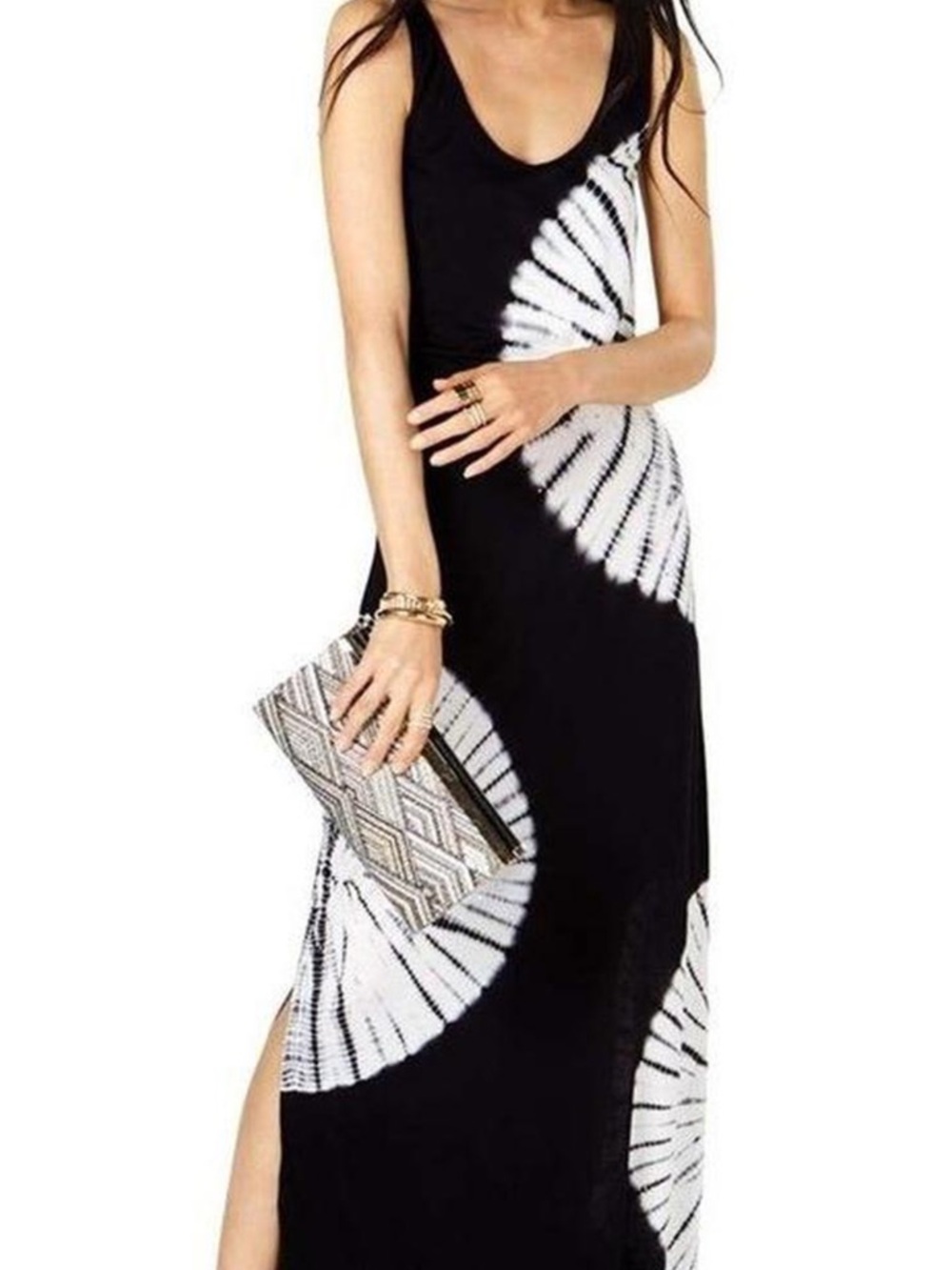 INC International Concepts Black and White Tie-Dye Maxi Dress